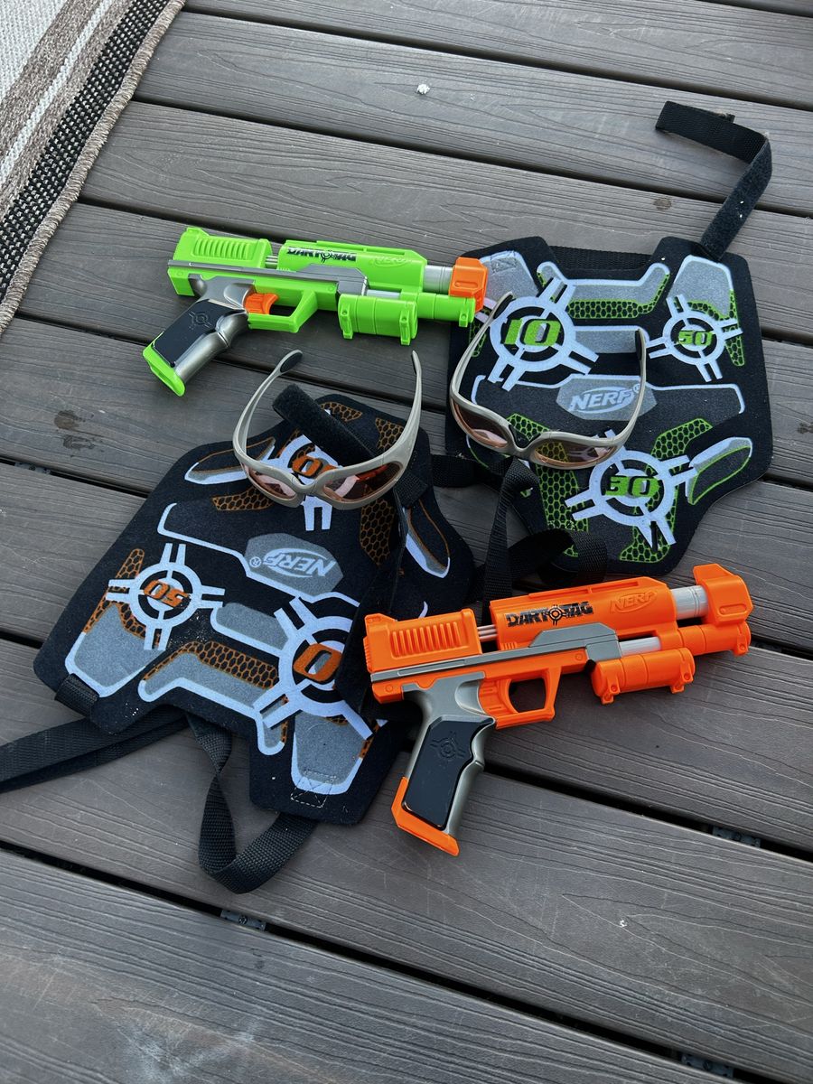 Nerf Dart Tag Blasters & Vests 2-Player Set - Green & Orange Blasters w/ Protective Eyewear