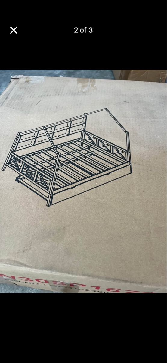 Grey Full size house trundle bed. Size Platform Bed Frame with Headboard and Footboard, Kids House Bed