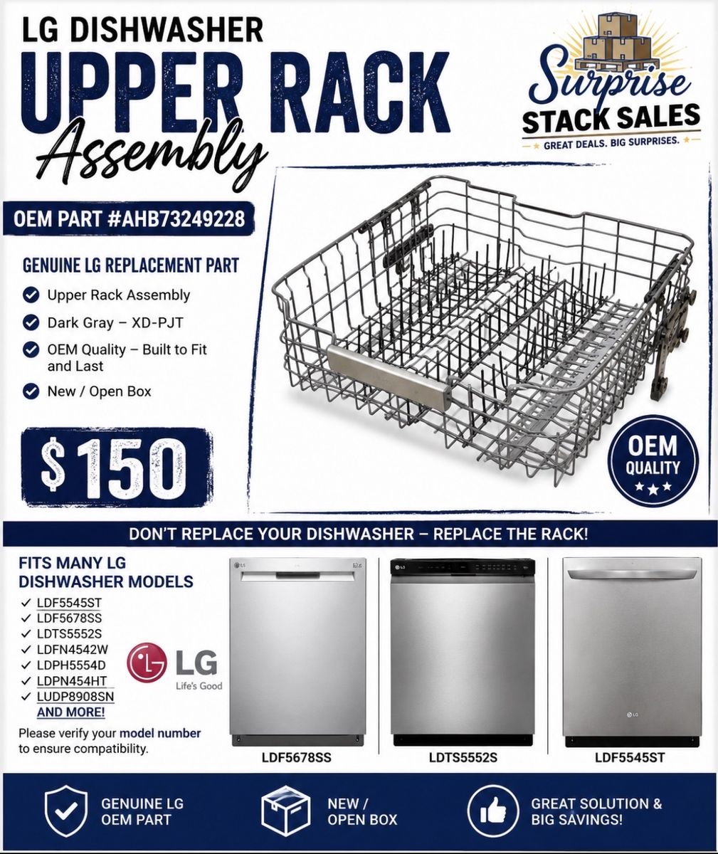 LG Dishwasher Upper Rack Assembly AHB73249228 - Genuine OEM Replacement Part, Dark Gray