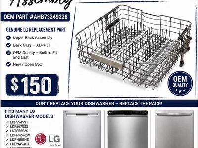 LG Dishwasher Upper Rack Assembly AHB73249228 - Genuine OEM Replacement Part, Dark Gray