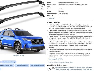 Kinggeri Roof Rack Cross Bars - Brand New in Box for 2023-2025 Honda Pilot