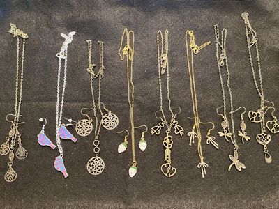 NEW! Matching Necklace and Dangle Earring Jewelry Sets - Birds-Strawberries-Hearts-Dragonflies & MORE - C ALL PICS