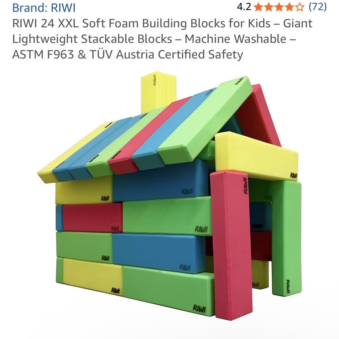 RIWI 24 XXL Soft Foam Building Blocks for Kids - Giant Lightweight Stackable Blocks