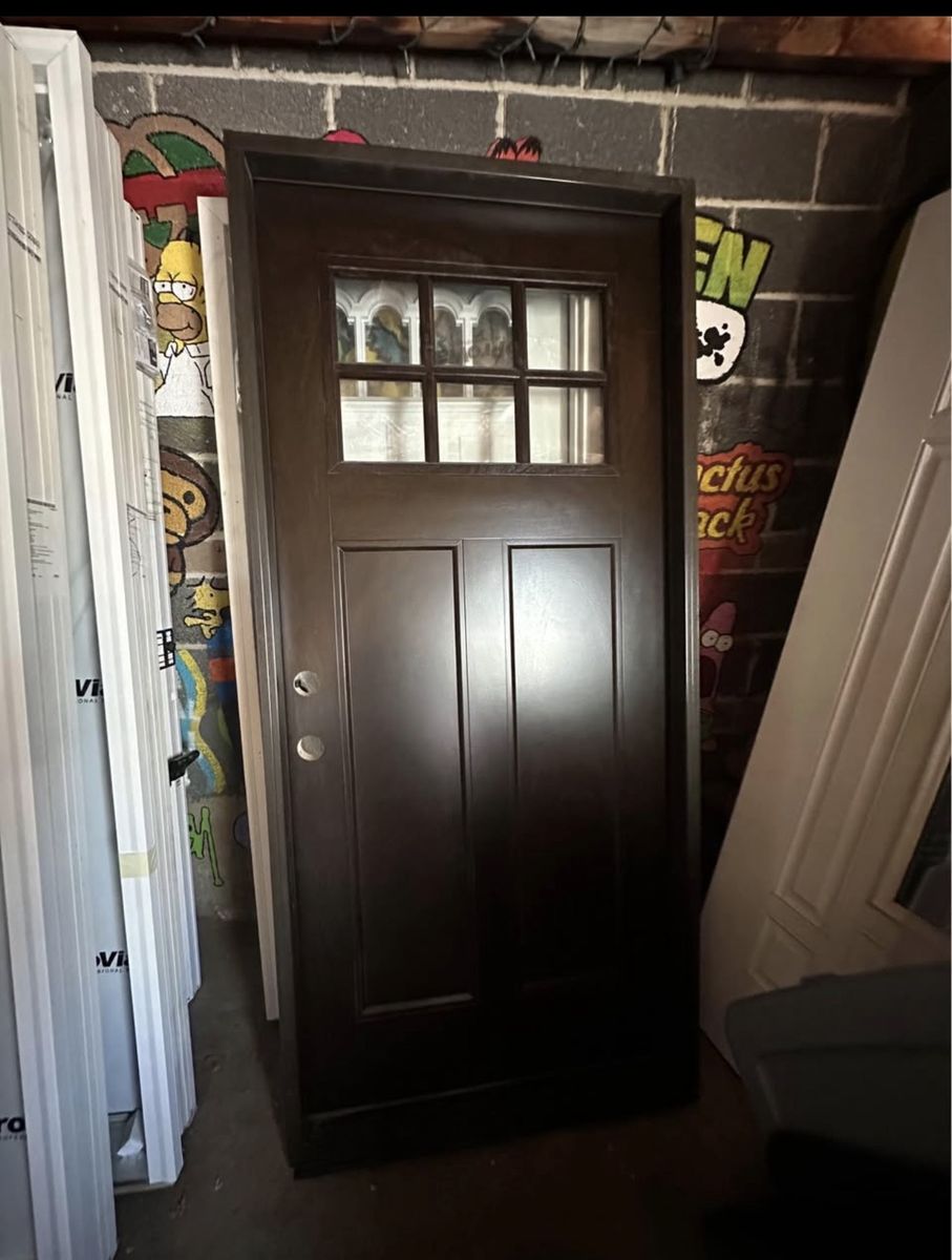 Signamark 36x80 Right Hand Inswing 6-Lite Clear Low-E Dark Provincial Wood Front Door