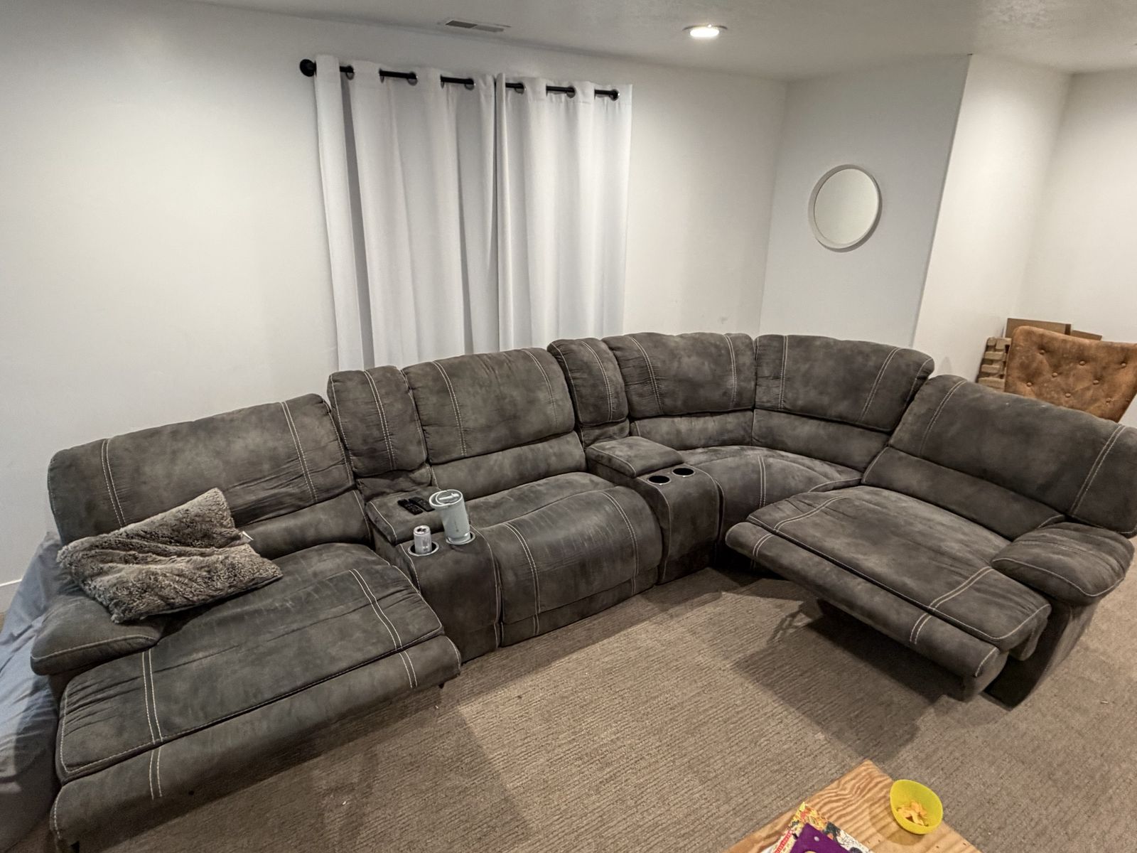 Grey Reclining Sectional Sofa with Console and Cupholders - Comfort & Style