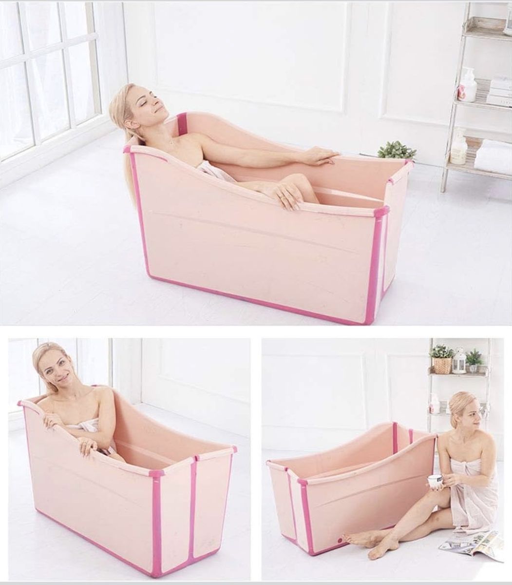Portable Foldable Soaking Bathtub Pink - Space-Saving for Adults & Kids - New!