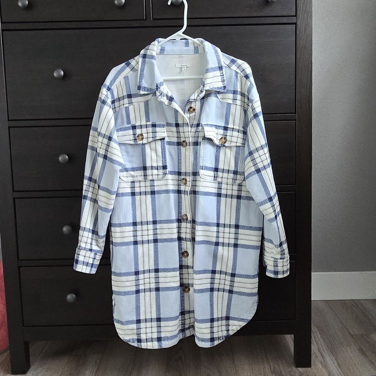 corduroy shirt jacket blue/white size m