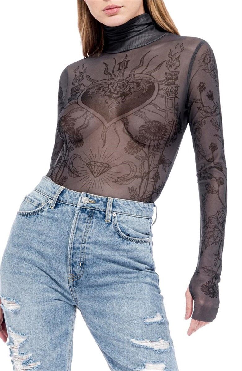 Semi Sheer Mesh Turtleneck Size Small - Black - Brand New Never Worn