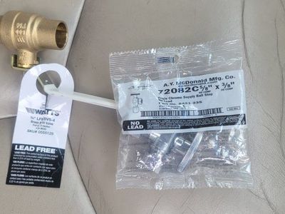 Watts 3/4" Brass Ball Valve & A.Y. McDonald 5/8" x 3/8" Angle Chrome Supply Ball Stop