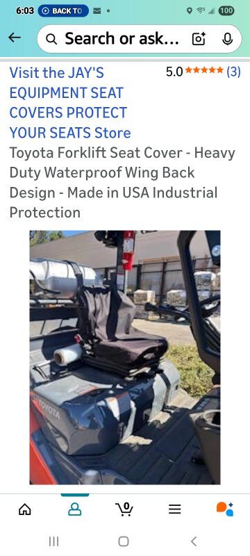 New in Package! Toyota Forklift Seat Cover