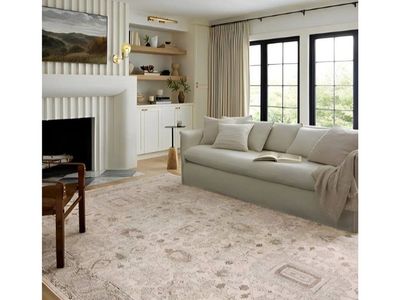 Loloi Teagan Collection TEA-03 Ivory/Sand 11'-6" x 15' Area Rug, Large, Soft Neutral Rug, High-Traffic for Living Room, Bedroom,