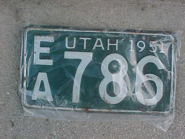 1951 utah single license plate