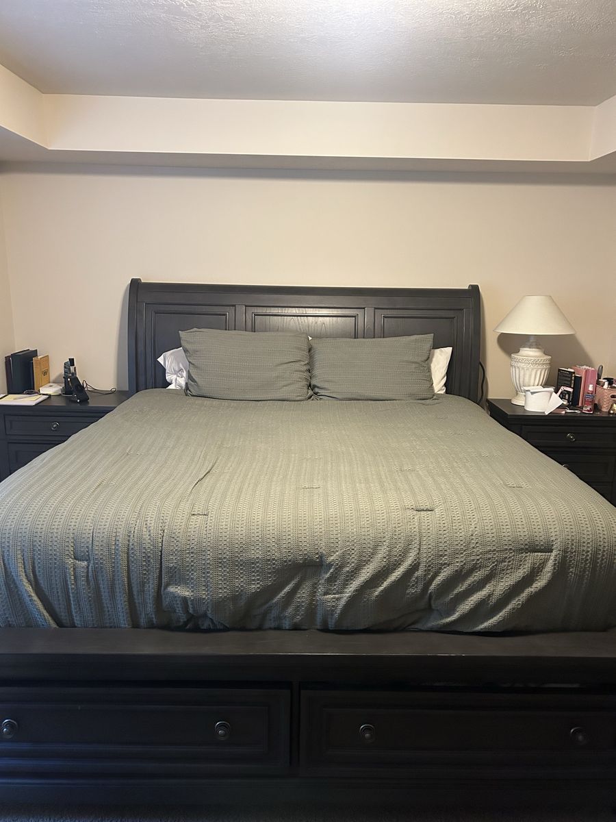 Stella Brown Grey King Storage Bed and mattress