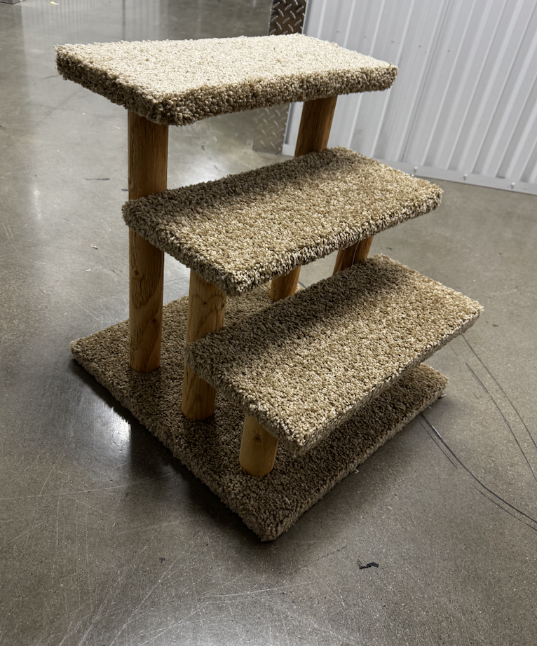NEW Large 3-tiered Cat Wood Neutral Pet Stairs With Carpet