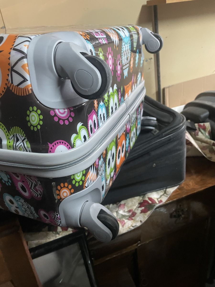 Spinner Hardside Suitcase Luggage Colorful Owl Pattern