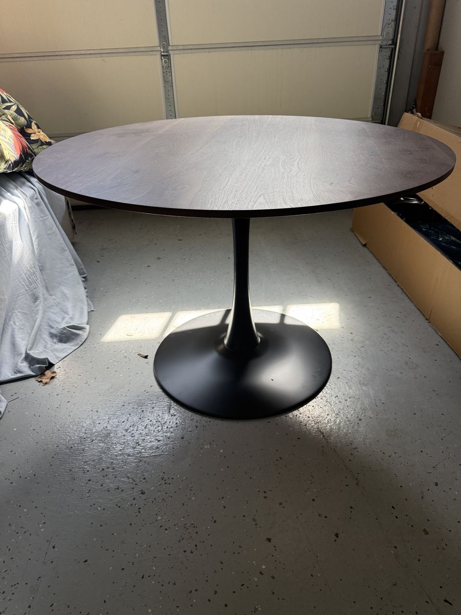 Modern Round Dining Table with Dark Walnut Wood Top and Black Tulip Base - 42" Diameter