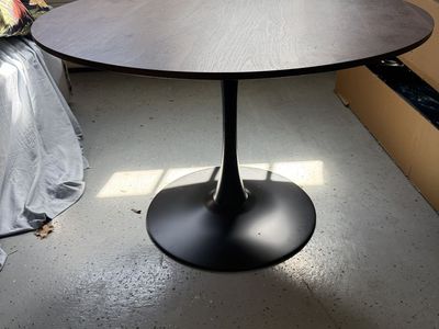 Modern Round Dining Table with Dark Walnut Wood Top and Black Tulip Base - 42" Diameter