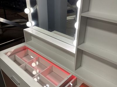 White Vanity Desk with Mirror and Lights