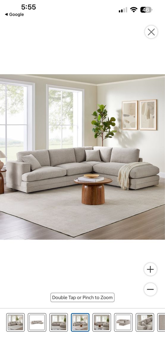Derry Fabric Sectional, Casual, Clean-Lined Style, Reversible Back Cushions, Spacious Chaise for Lounging and Relaxation, W x L 
