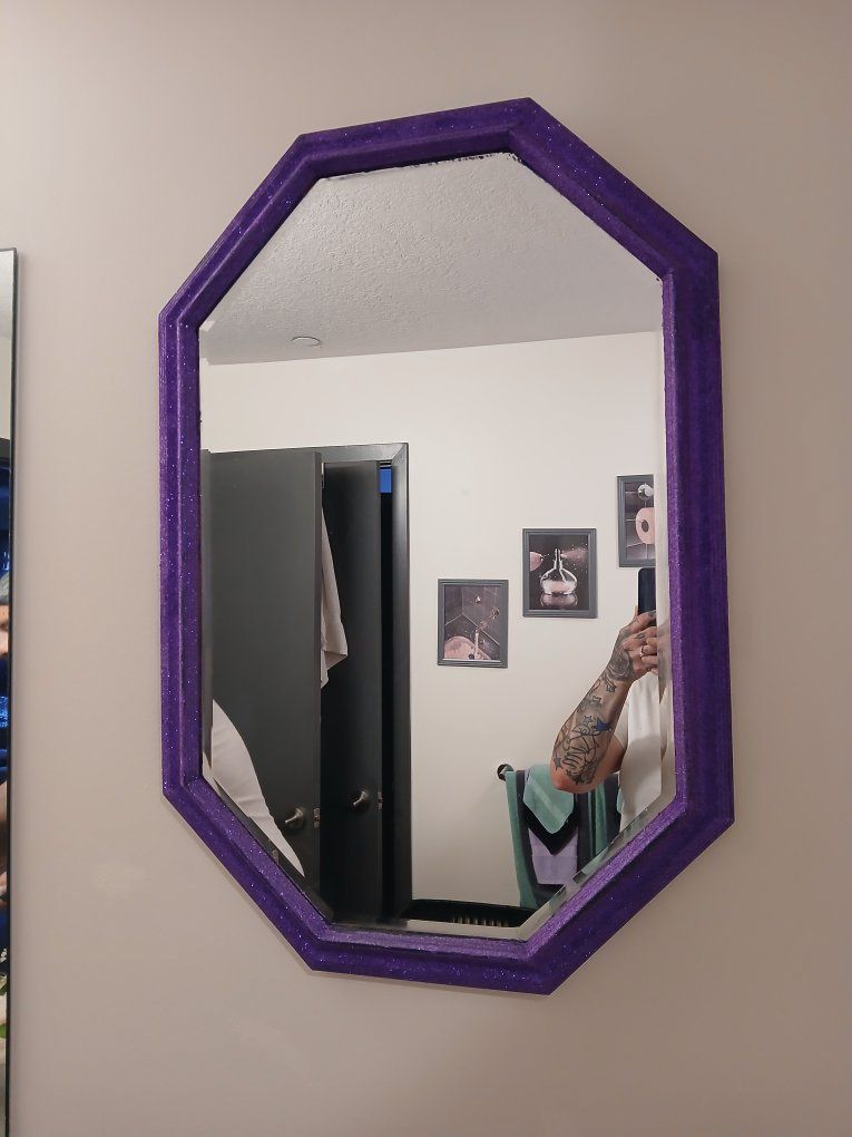 Unique Purple Glitter Octagon Wall Mirror - Home Decor