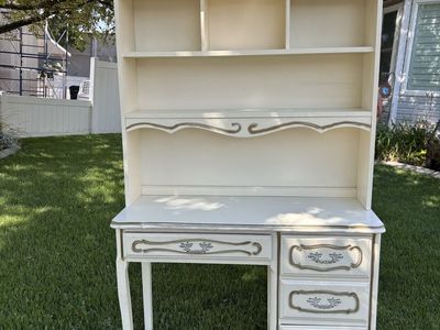 Darling Vintage Mid Century French Provincial Desk With Hutch