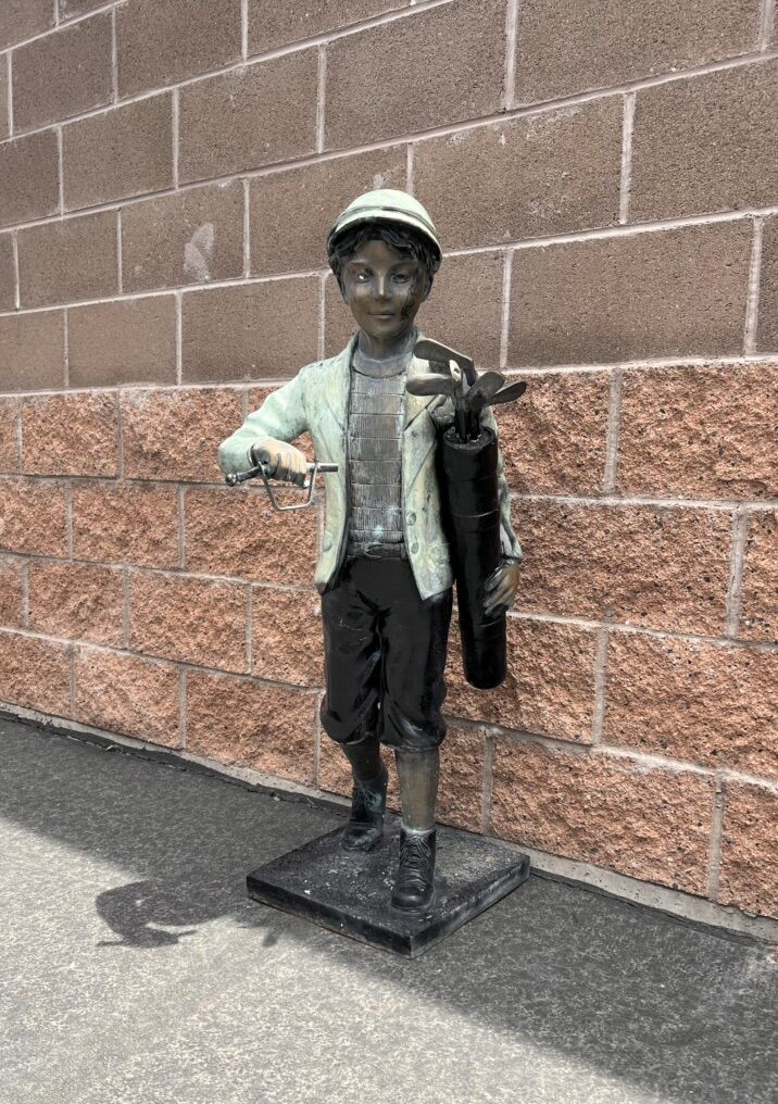 42 BRONZE Boy Golf Clubs Lantern (missing) Statue