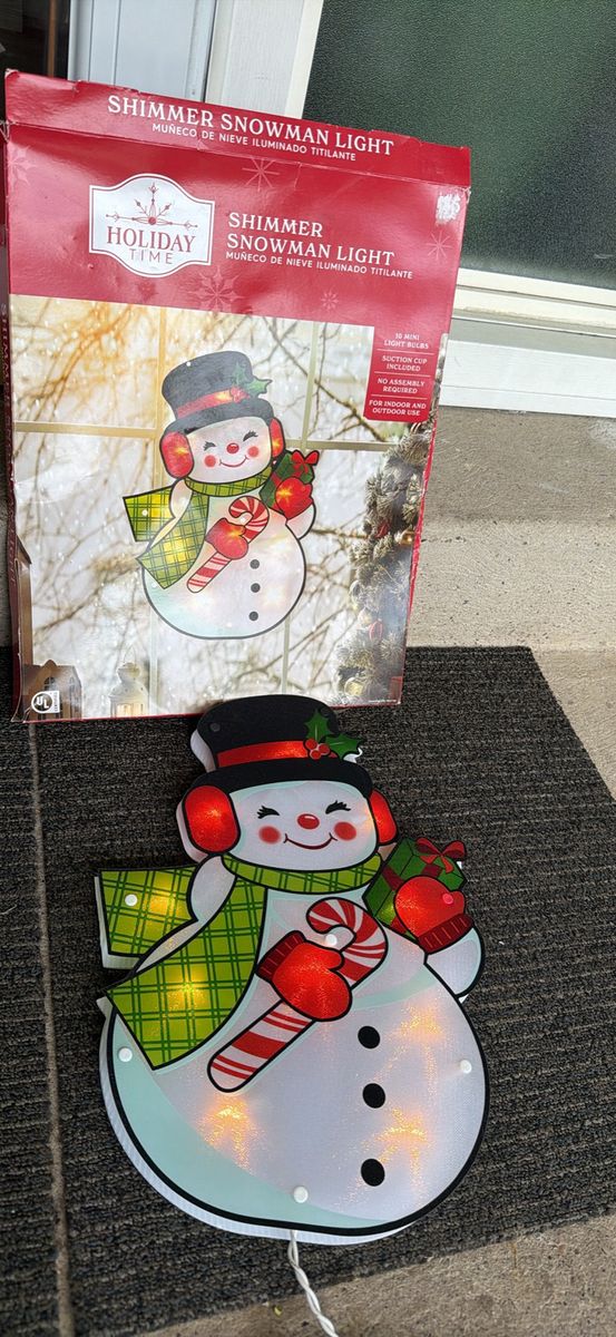 Holiday Time Shimmer Snowman Light Window Decoration with Box