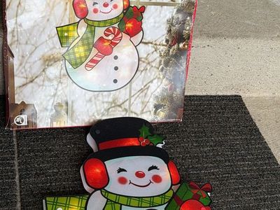 Holiday Time Shimmer Snowman Light Window Decoration with Box