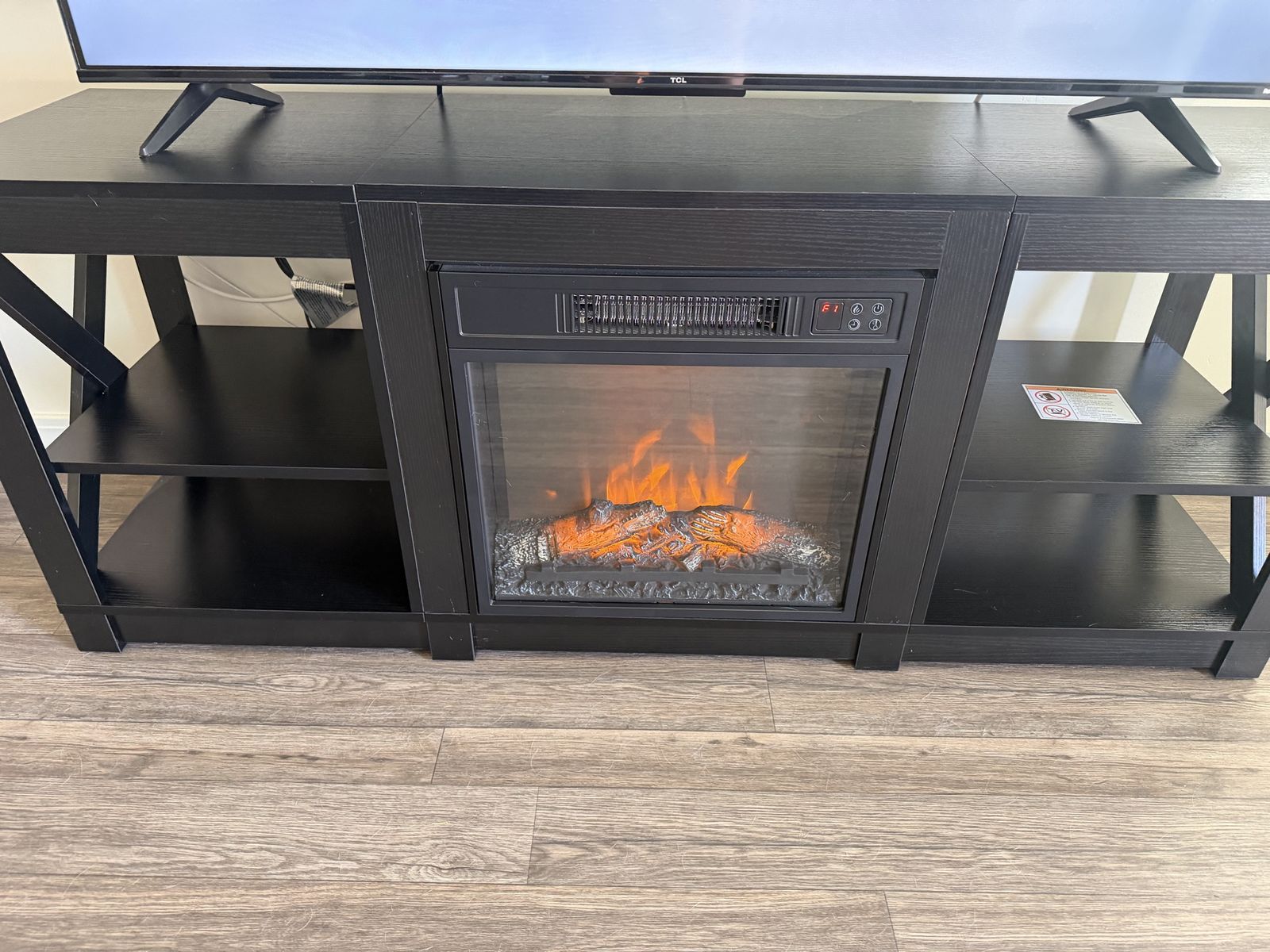 Black Electric Fireplace TV Stand with Storage Shelves