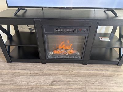 Black Electric Fireplace TV Stand with Storage Shelves