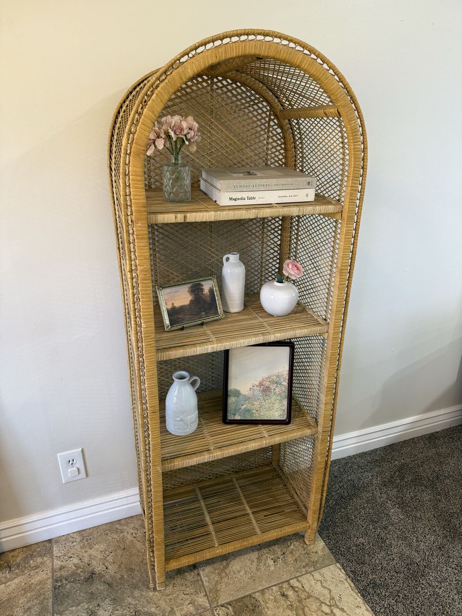 Vintage Arched Wicker Etagere Shelf