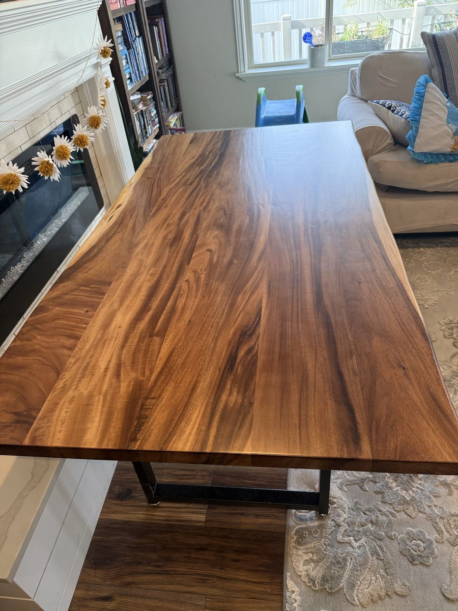 Beautiful natural wood with raw edge table and Stu