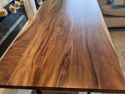 Beautiful natural wood with raw edge table and Stu
