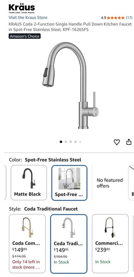 KRAUS Coda 2-Function Single Handle Pull Down Kitchen Faucet