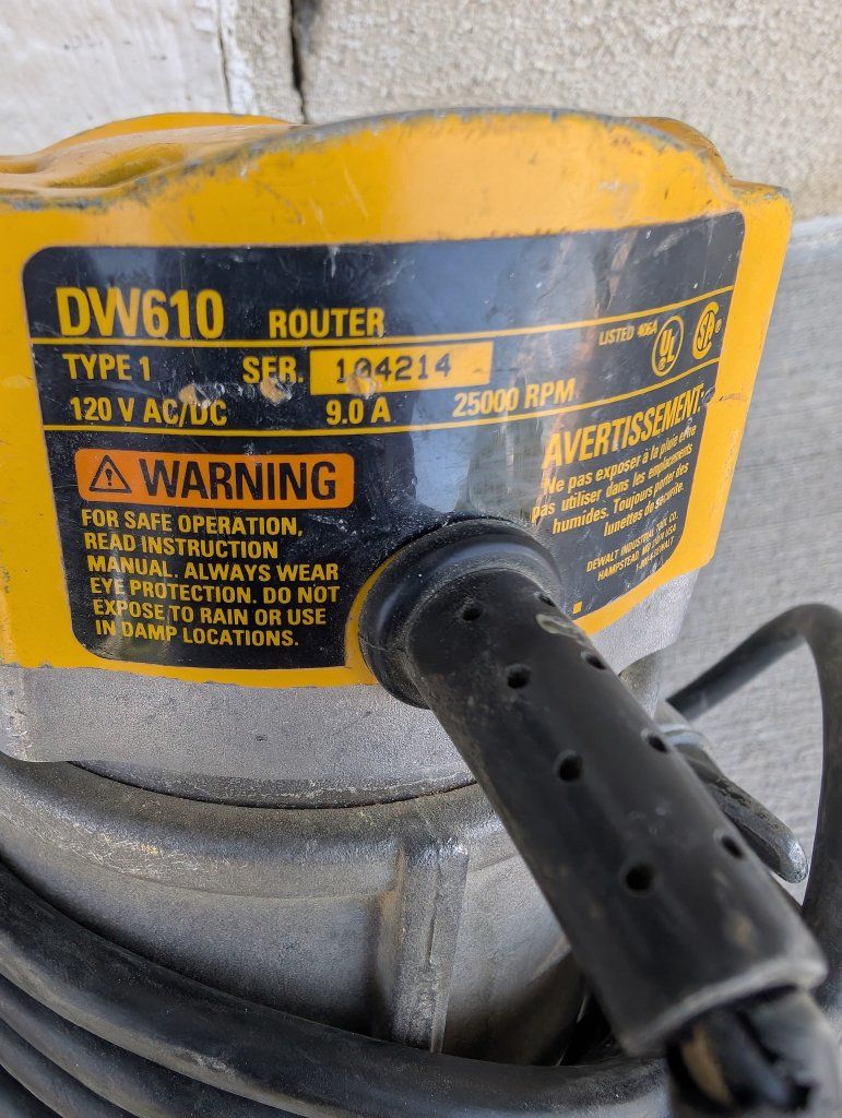 DeWalt DW610 9.0 Amp Router - 25000 RPM Fixed Base Woodworking Tool