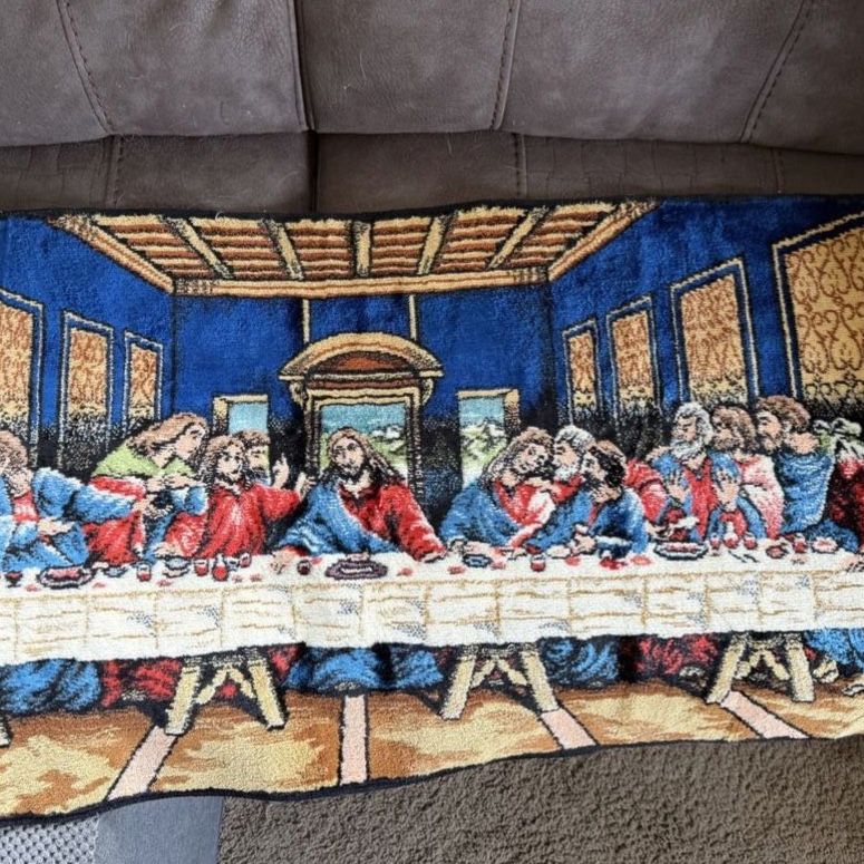 Vintage Italian Last Supper Tapestry Wall Hanging R.T. & C. Co. NY, Rayon & Cotton Blend