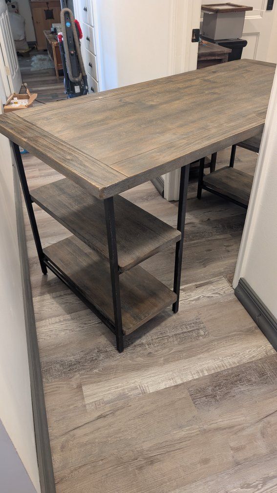 Industrial Rustic Wooden Dining Table with Metal Frame and Shelves