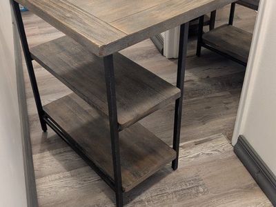 Industrial Rustic Wooden Dining Table with Metal Frame and Shelves