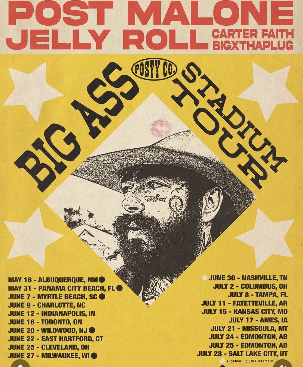 2 Post Malone & Jelly Roll Concert Tickets - Section W14, Row 19 - Salt Lake City, UT July 28