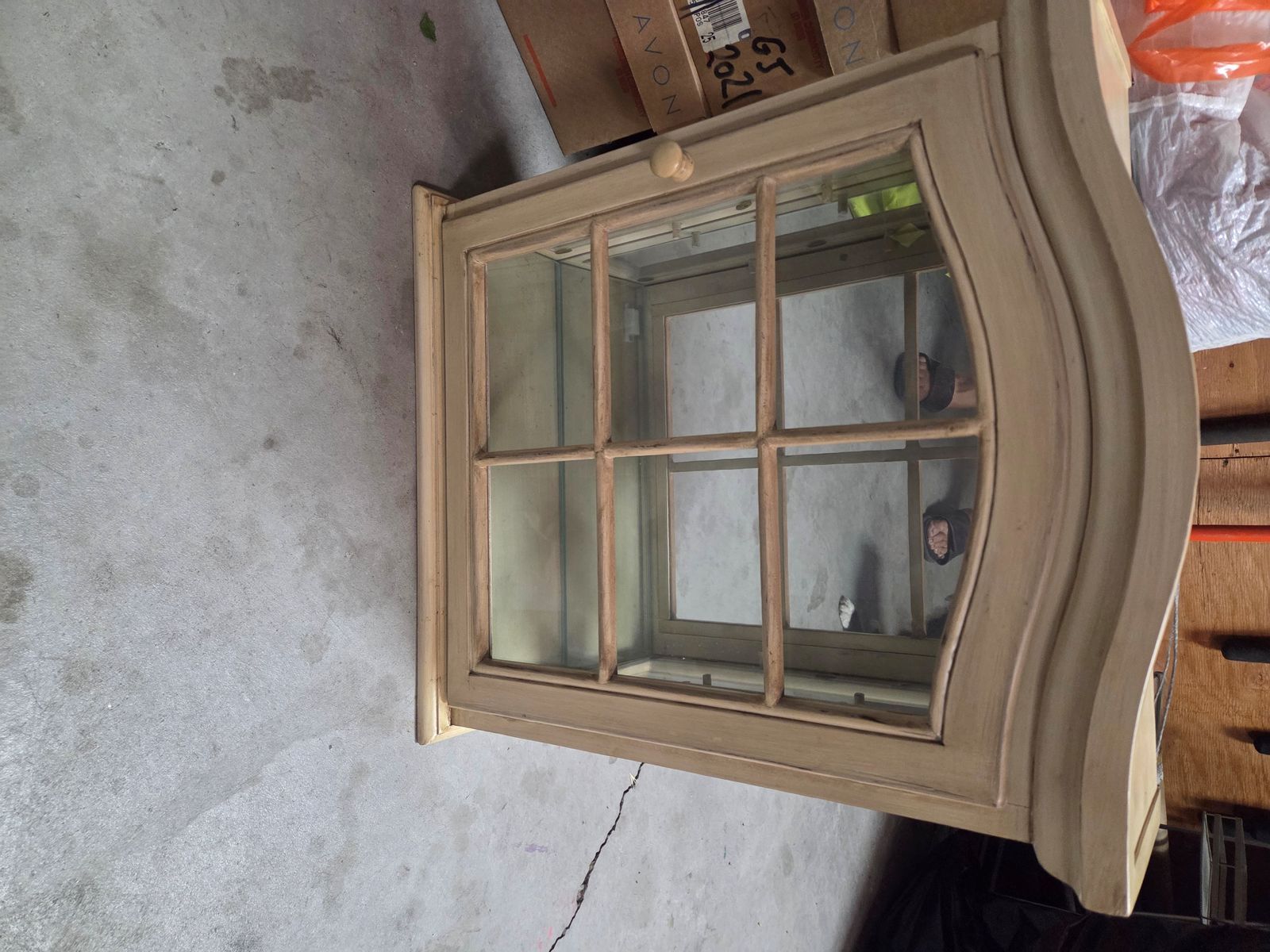 Vintage Cream Tabletop/Wall Mount Curio Cabinet - 2 Glass Shelves, 23" H x 20" W x 6" D