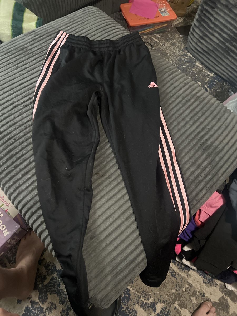 Adidas Black and Pink 3-Stripe Regular Fit Sweatpants Youth XL 16
