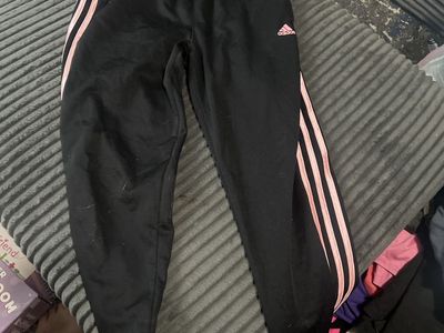 Adidas Black and Pink 3-Stripe Regular Fit Sweatpants Youth XL 16
