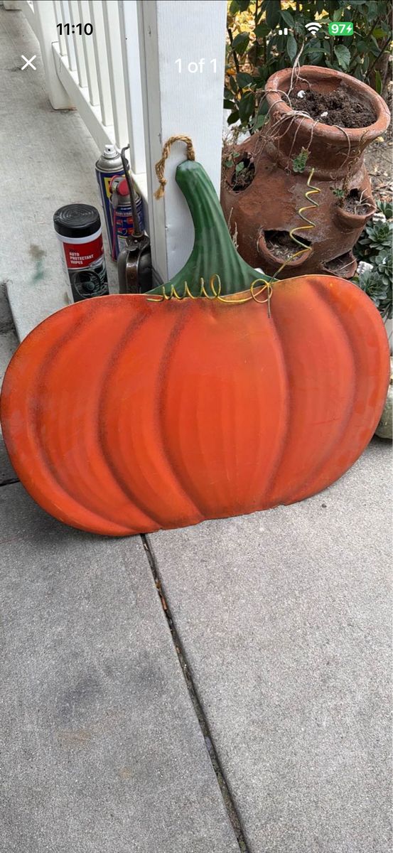 Metal Pumpkin Autumn Fall Harvest Decor Yard Sign Orange