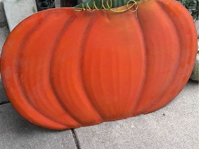 Metal Pumpkin Autumn Fall Harvest Decor Yard Sign Orange