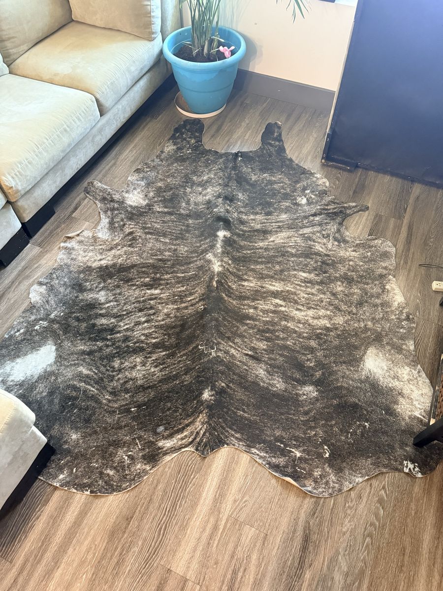 Brindle Cowhide Area Rug - Genuine Leather, Unique Natural Pattern, Rustic Home Decor