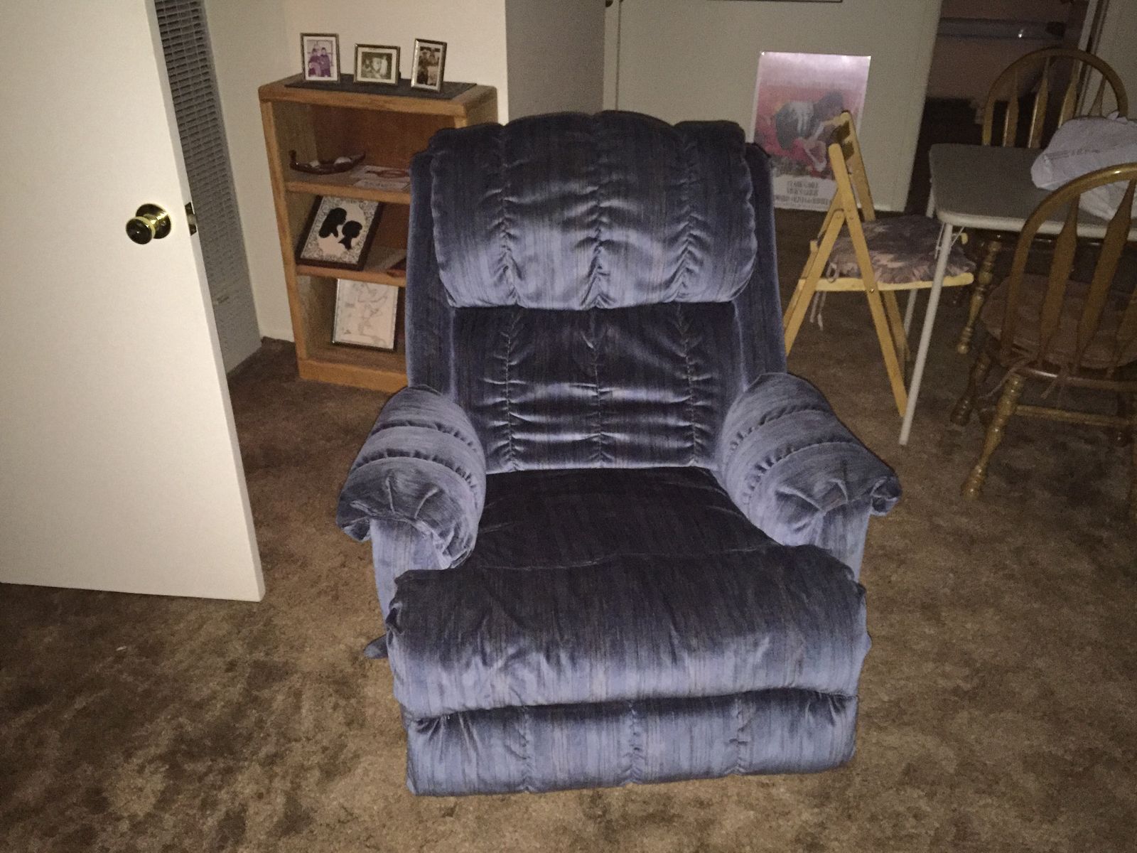Lane Blue Plush Fabric Recliner Swivel Armchair