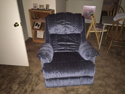 Lane Blue Plush Fabric Recliner Swivel Armchair