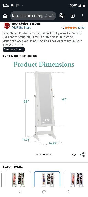 Freestanding Jewelry Armoire Cabinet - White