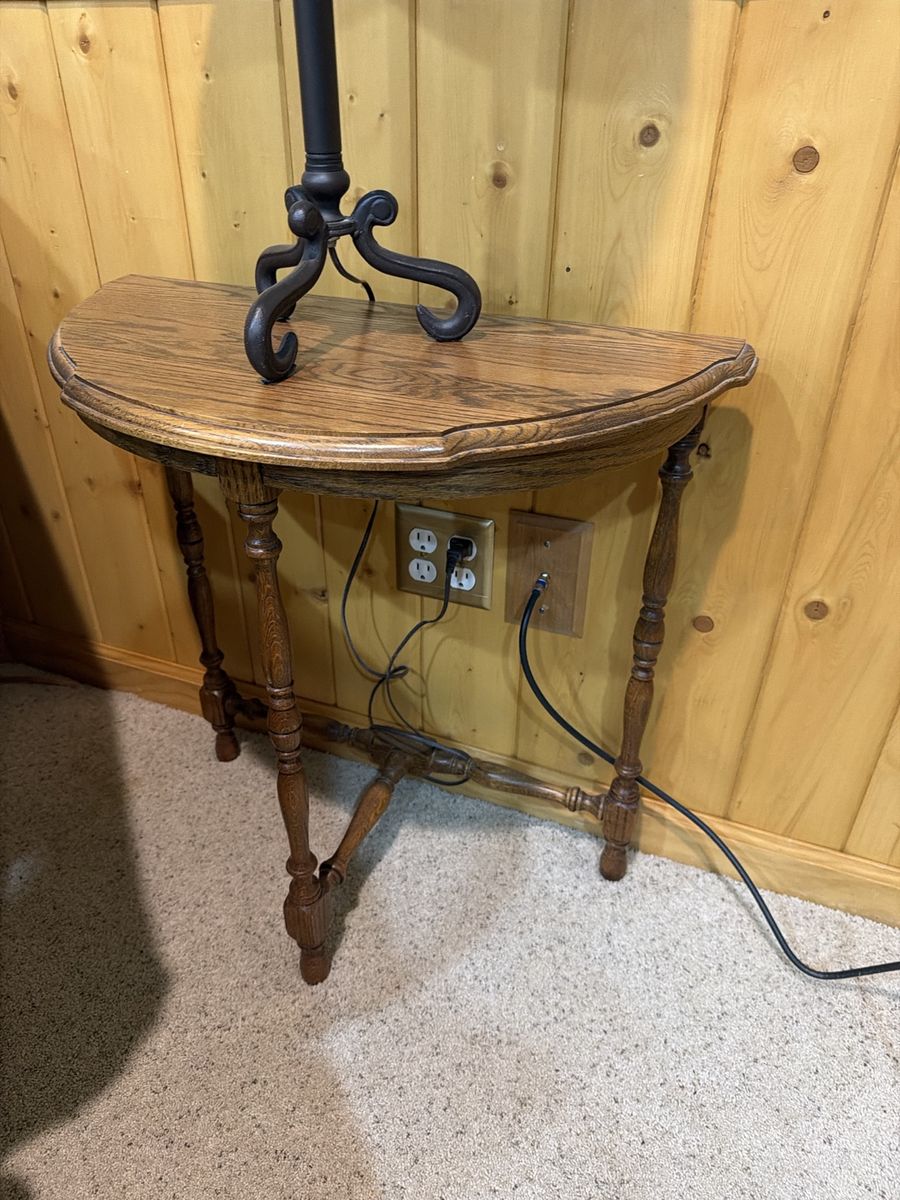 Vintage Oak Half-Moon Side Table