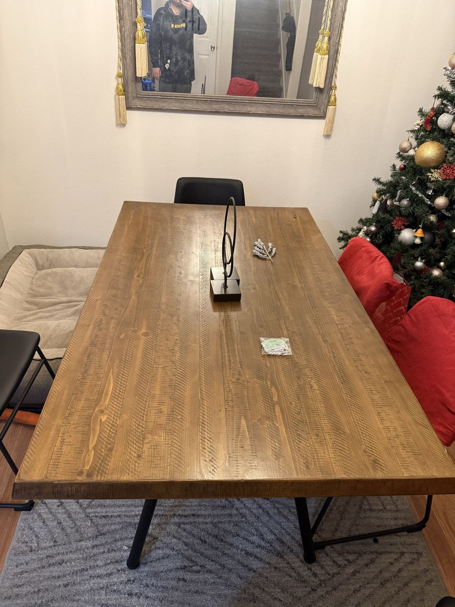 Rustic Wooden Dining Table with Black Metal Legs